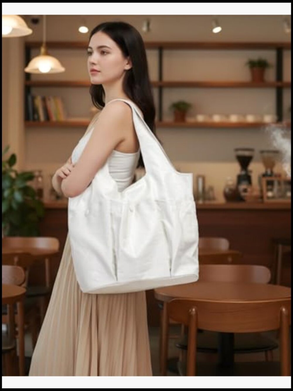 Large Hobo Shoulder Bag Slouchy Tote Handbag Multi-Pocket Vegan Leather - Picture 2 of 7